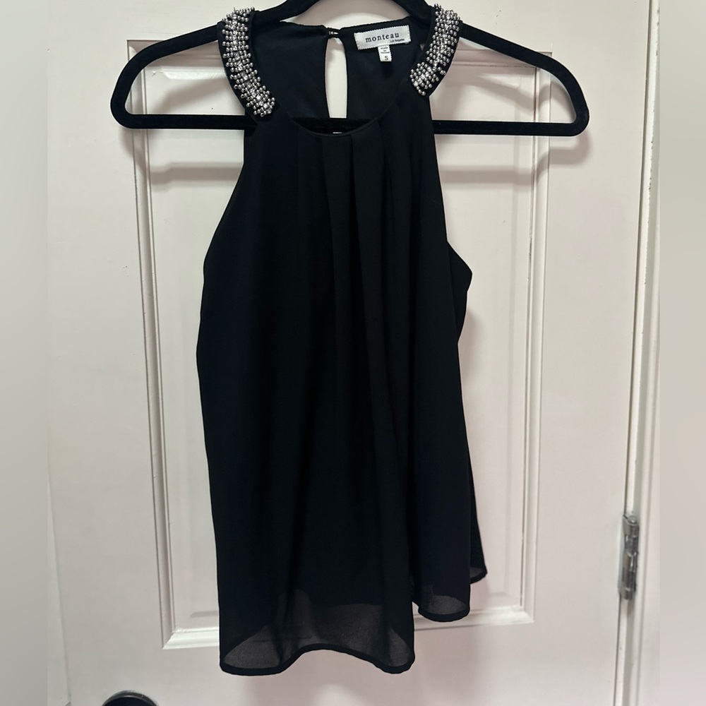 Black Tank with Beading Monteau Sz Small